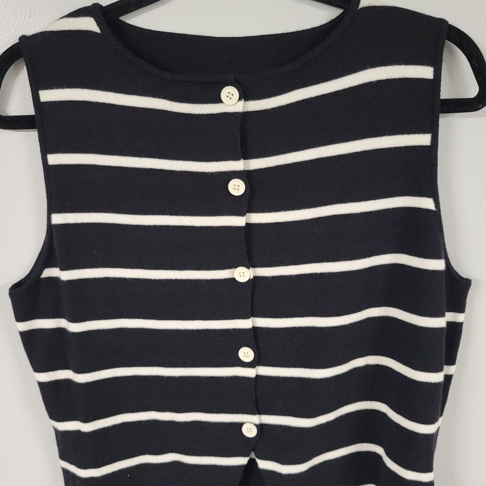 Cider Women's XL Sleeveless Knit Cardigan Top Black White Striped‎ NWT